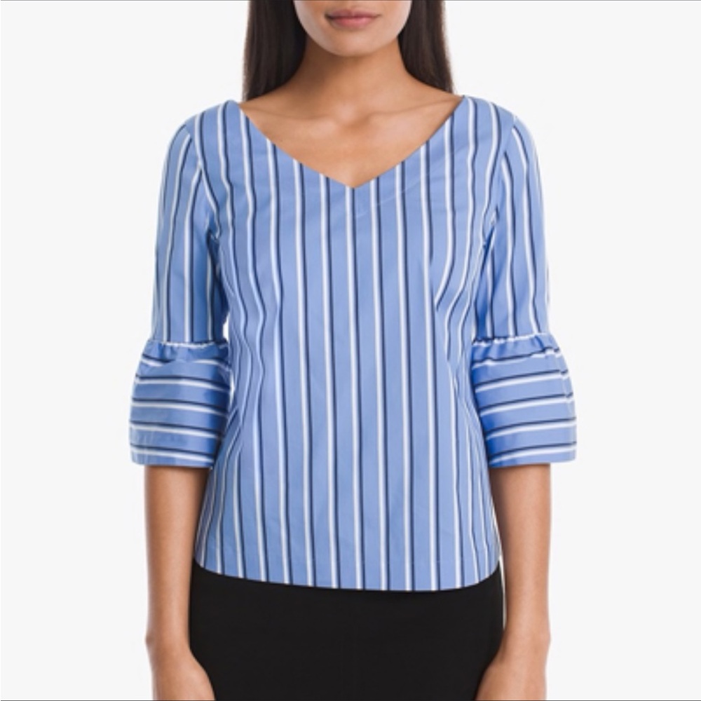 WHBM Blue Striped Women's Top with Bell Sleeves Size 8